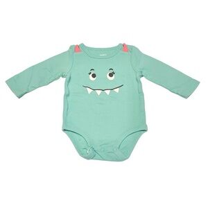 💫$3/ADD ON 💫 Carter's Teal Monster Face Long Sleeve Bodysuit Baby Girl 3 MTH